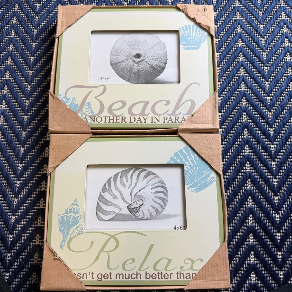 Youngs Wood Nautical Photo Frame Set 2 Beach Relax Coastal Green Cream 4x6 9.5in